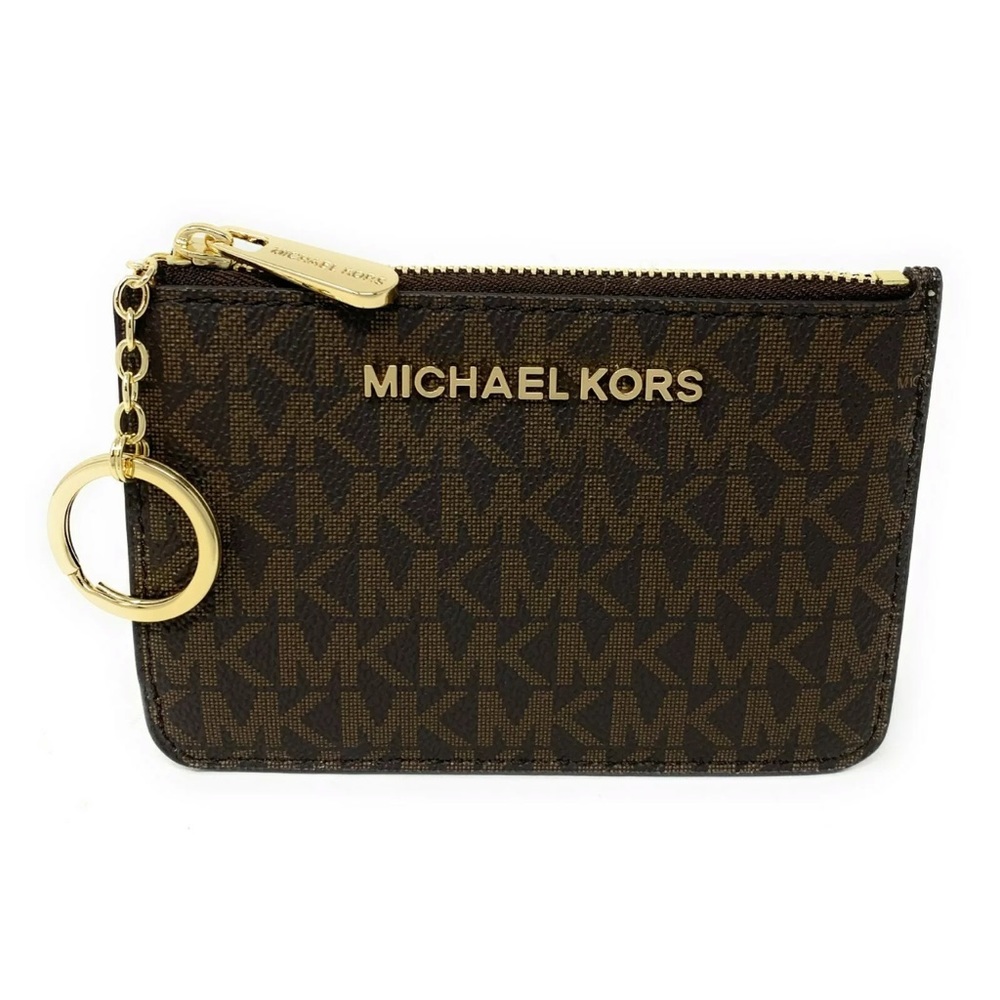 Michael Kors Jet Set Travel Small Leather Top Zip Coin Pouch With ID